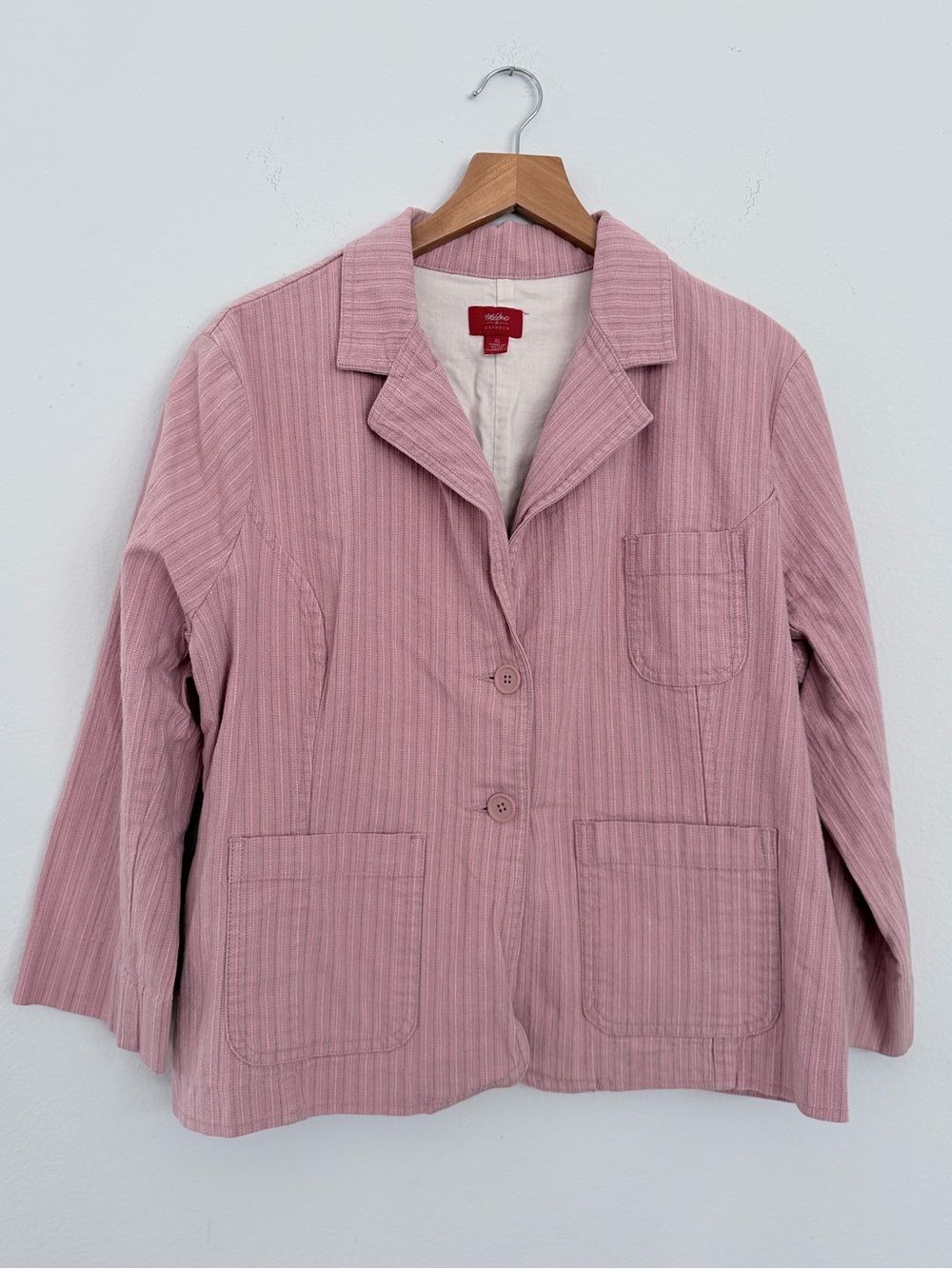 Mossimo Stretch Mauve Pink Pinstripe Utility Blazer Jacket, Size XL